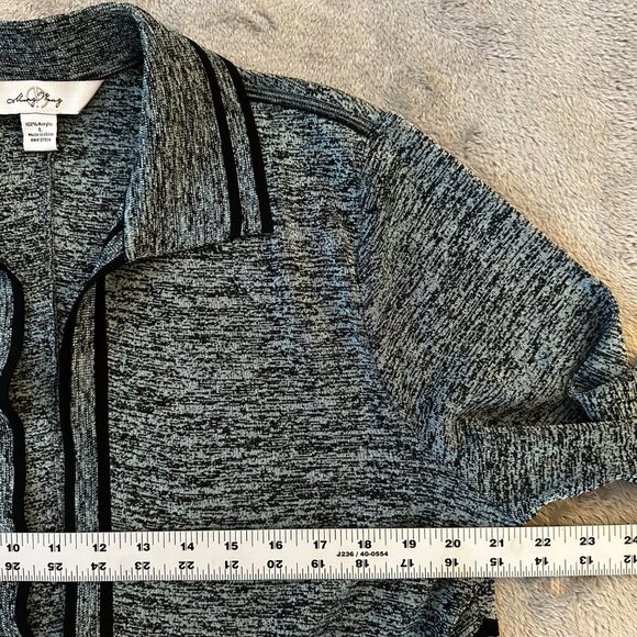 Ming Wang Collared Cardigan Women's LARGE Black Blue Open Stretch - Picture 5 of 5